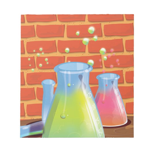 Cartoon Glass Science Ausrüstung auf einer Bank Notizblock (Vorderseite)