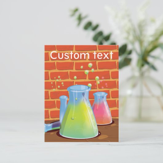 Cartoon Glass Science Ausrüstung auf einer Bank Postkarte (Stehend Vorderseite)