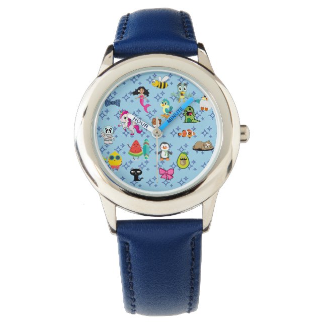Cartoon Glitzern niedliche blaue Kinder Cartoon Armbanduhr (Vorderseite)