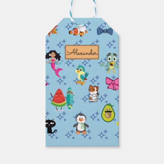 Cartoon Glitzern niedliche blaue Kinder Cartoon Geschenkanhänger (Vorderseite)