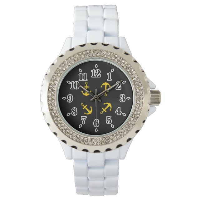 Cartoon Golden Boat Anchor Set Armbanduhr (Vorderseite)