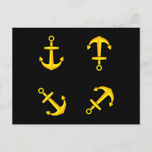 Cartoon Golden Boat Anchor Set Feiertagspostkarte