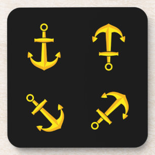 Cartoon Golden Boat Anchor Set Getränkeuntersetzer