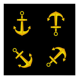 Cartoon Golden Boat Anchor Set Poster