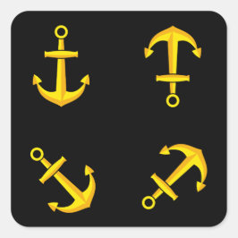 Cartoon Golden Boat Anchor Set Quadratischer Aufkleber