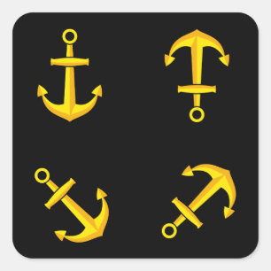 Cartoon Golden Boat Anchor Set Quadratischer Aufkleber