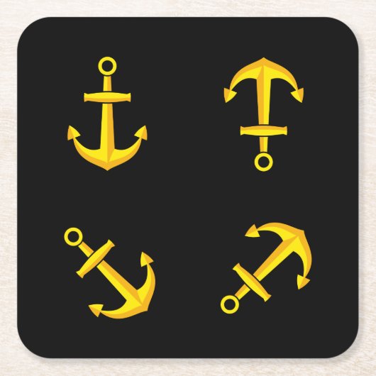 Cartoon Golden Boat Anchor Set Rechteckiger Pappuntersetzer (Vorderseite)
