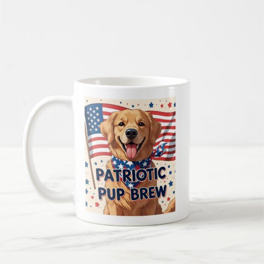 Cartoon Golden Retriever Patriotic Kaffeetasse (Links)