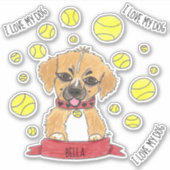 Cartoon Golden Shepherd and Tennis Balls Aufkleber (Vorderseite)