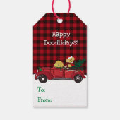 Cartoon Goldendoodles Roter Weihnachtsmann Geschenkanhänger (Rückseite)