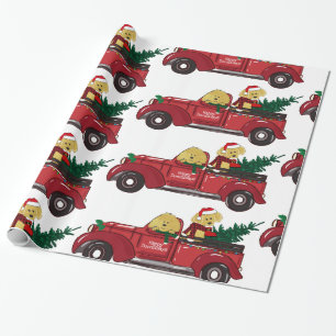 Cartoon Goldendoodles Roter Weihnachtsmann Geschenkpapier