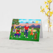 Cartoon Golfers - Für die Liebe des Golfsports Karte (Gelbe Blume)