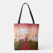 Cartoon Gott gibt uns nie mehr, als wir bewältigen Tasche (Rückseite)