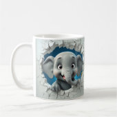 Cartoon Gray Elephant bricht durch hellgrau Kaffeetasse (Links)