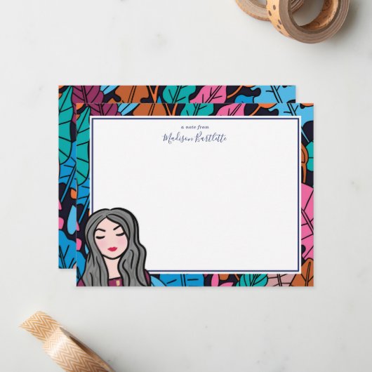 Cartoon Gray Hair Lady Personal Mitteilungskarte (Vorderseite/Rückseite Beispiel)