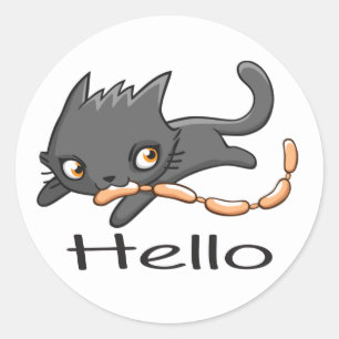 Cartoon Gray Kitten Kitty Liebe Hello Gray Niedlic Runder Aufkleber