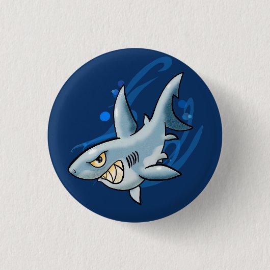 Cartoon Great White Shark Button (Vorderseite)