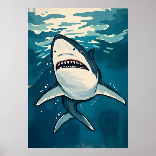 Cartoon Great White Shark - Ocean Predator Art Poster (Vorne)