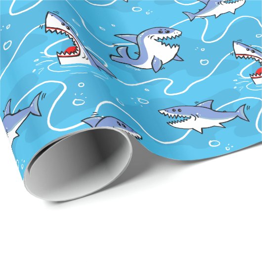Cartoon Great White Sharks Geschenkpapier (Rolleneckpunkt)