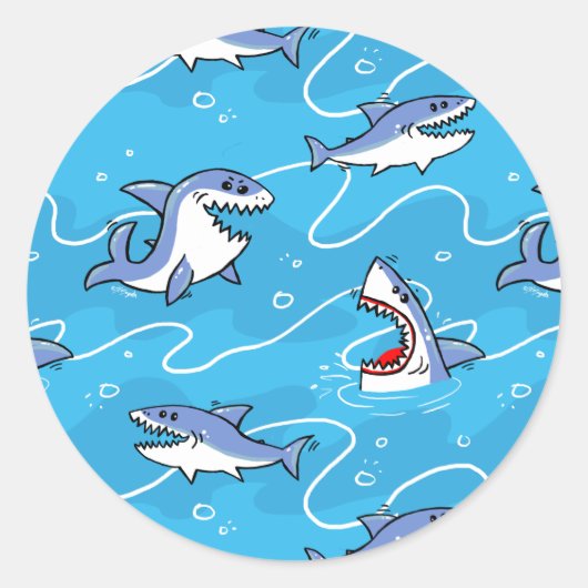 Cartoon Great White Sharks Runder Aufkleber (Vorderseite)