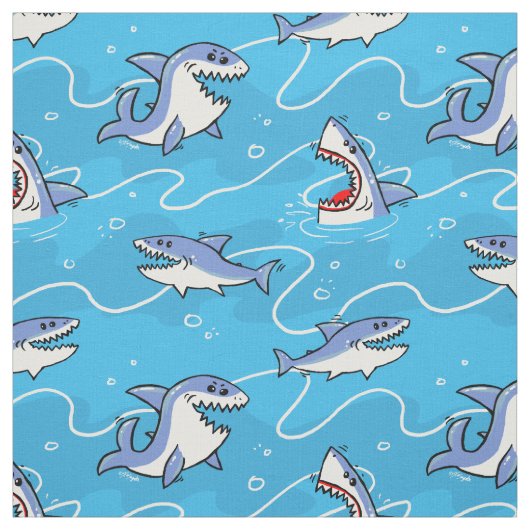 Cartoon Great White Sharks Stoff (Muster)