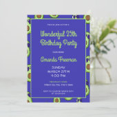 Cartoon Green & Blue Avocado Muster Geburtstag Einladung (Stehend Vorderseite)