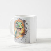 Cartoon Green Dinosaurier Joyfull Breaking Wand Kaffeetasse (Vorderseite Links)