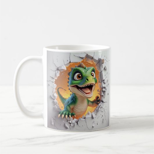 Cartoon Green Dinosaurier Joyfull Breaking Wand Kaffeetasse (Links)