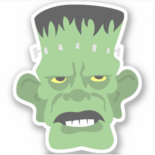 Cartoon Green Frankenstein Head mit gelben Augen Aufkleber (Vorderseite)