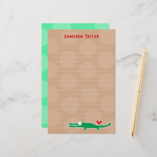 Cartoon Green Gator Kinder Kinder Dots Danke Briefpapier
