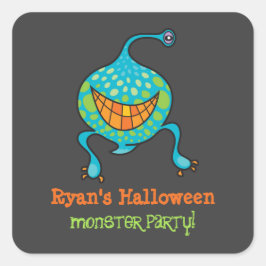 Cartoon Green Monster Alien Kid's Halloween-Party Quadratischer Aufkleber