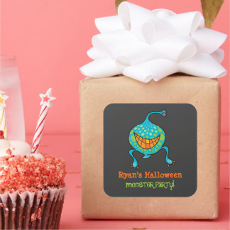 Cartoon Green Monster Alien Kid's Halloween-Party Quadratischer Aufkleber