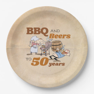 Cartoon GRILLEN und Bier 50. Geburtstag Rustikal Pappteller