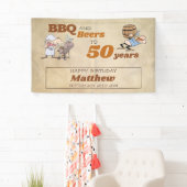 Cartoon GRILLEN und Bier 50. Geburtstag Rustikales Banner (Insitu)