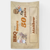 Cartoon GRILLEN und Bier 50. Geburtstag Rustikales Banner (Vertikal)