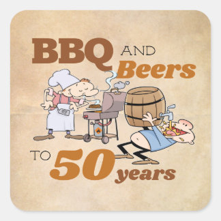 Cartoon GRILLEN und Bier 50. Geburtstag Rustikales Quadratischer Aufkleber