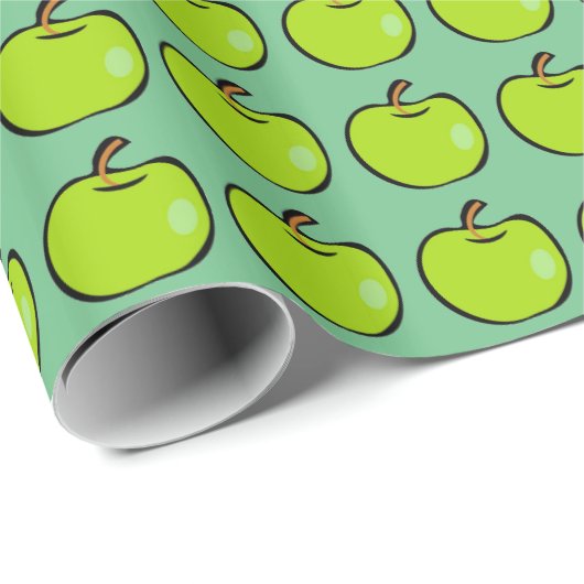 Cartoon-Grünäpfel-Muster Geschenkpapier (Rolleneckpunkt)