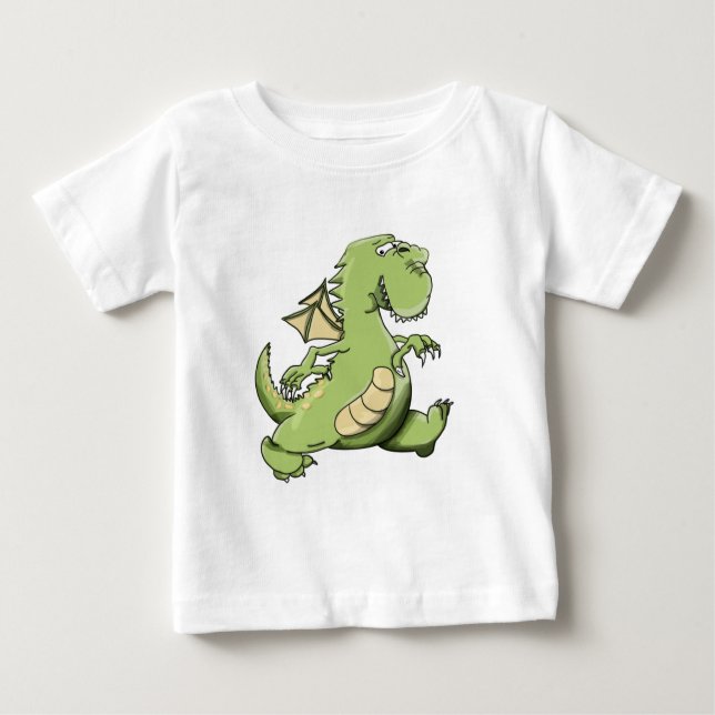 Cartoon Grüner Drache auf den Hinterfüßen Baby T-shirt (Vorderseite)