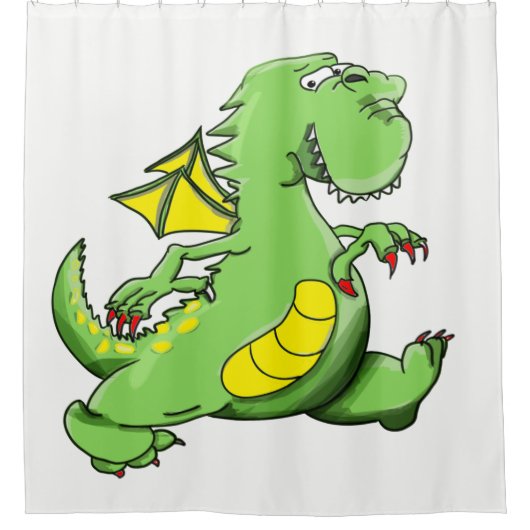 Cartoon Grüner Drache auf den Hinterfüßen Duschvorhang (Vorderseite)