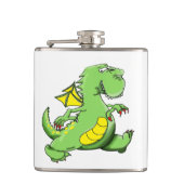 Cartoon Grüner Drache auf den Hinterfüßen Flachmann (Vorderseite)