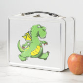 Cartoon Grüner Drache auf den Hinterfüßen Metall Lunch Box (Beispiel)