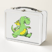 Cartoon Grüner Drache auf den Hinterfüßen Metall Lunch Box (Vorderseite)
