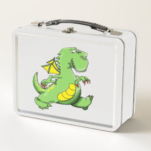 Cartoon Grüner Drache auf den Hinterfüßen Metall Lunch Box