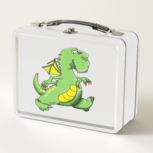 Cartoon Grüner Drache auf den Hinterfüßen Metall Lunch Box (Vorderseite)