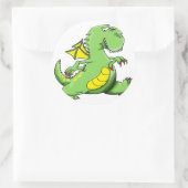 Cartoon Grüner Drache auf den Hinterfüßen Runder Aufkleber (Tasche)