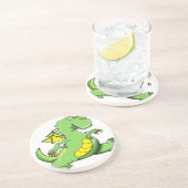 Cartoon Grüner Drache auf den Hinterfüßen Sandstein Untersetzer (Seite)