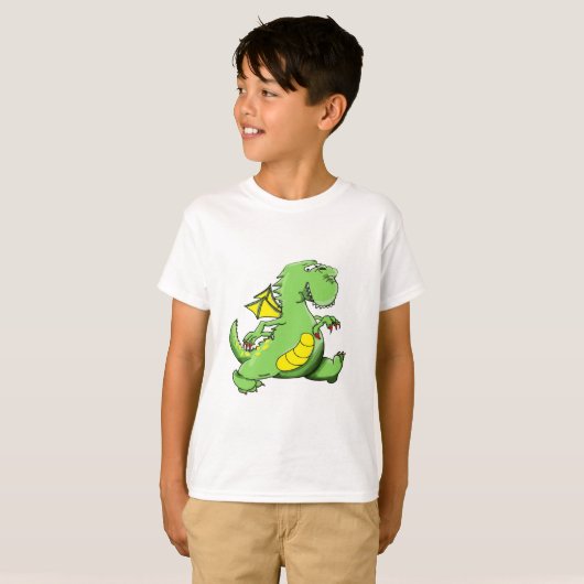 Cartoon Grüner Drache auf den Hinterfüßen T-Shirt (Vorne ganz)