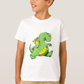 Cartoon Grüner Drache auf den Hinterfüßen T-Shirt (Vorderseite)