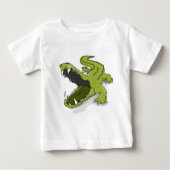 Cartoon Grüner Krokodil-Alligator Mund offen Baby T-shirt (Vorderseite)