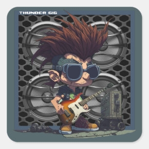 Cartoon-Grunge-Punk-Rock-'n'-Roll-Gitarrenlautspre Quadratischer Aufkleber